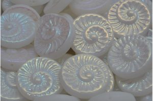 Fossil Shell Bead 18 mm Alabaster Full AB (per 3)